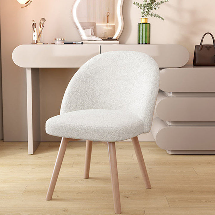 Contemporary Nordic Curved Linen Sherpa Fabric Upholstered Beech Wood Legs Vanity Stool Backrest For Bedroom