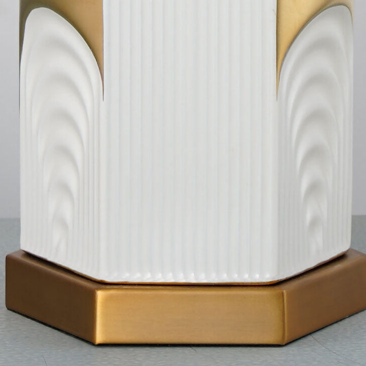 Modern Luxury Plated Hardware Ceramic Fabric Column Fabric 1-Light Table Lamp For Bedroom