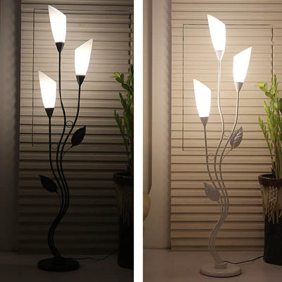 Retro Creative Acrylic Flower Shade Iron Leaf Decor Frame 1-Light Standing Floor Lamp