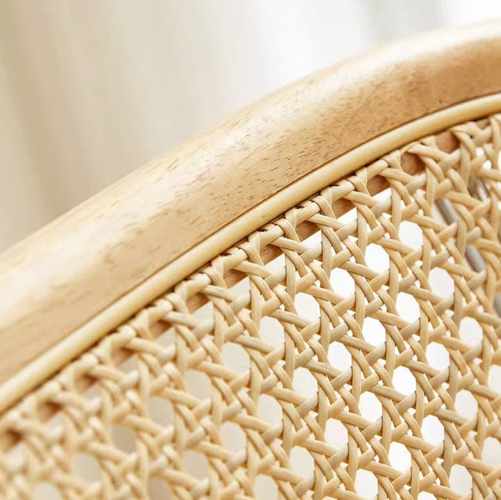 Contemporary Vintage Round Rectangular Rubberwood Plywood Iron Faux Leather PE Rattan Dining Chair Backrest For Dining Room