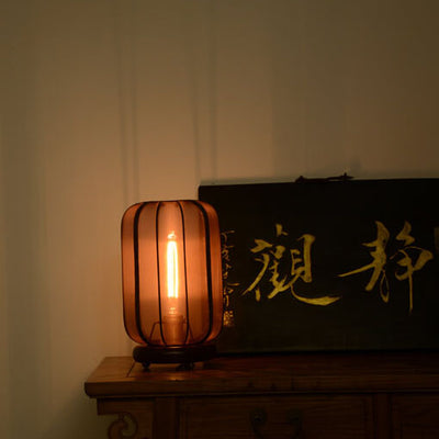 Chinese Zen Transparent Silk Lampshade Solid Wood 1-Light Table Lamp