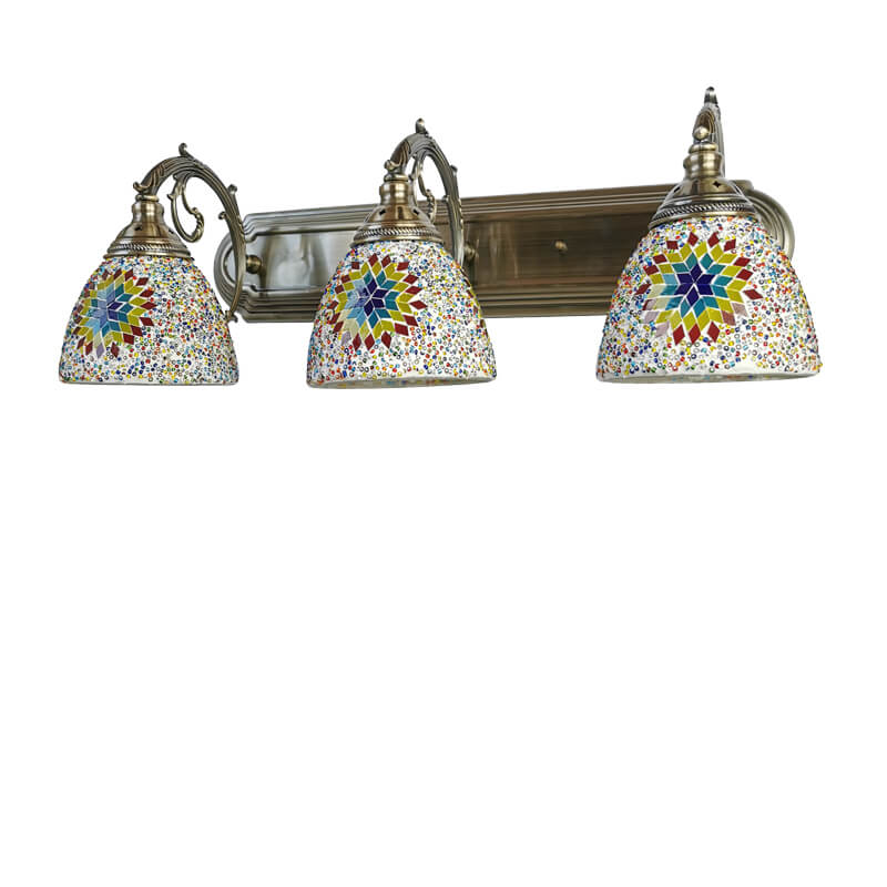Tiffany Mediterranes Horn Buntglas 3-Licht Badezimmer Eitelkeit Spiegel Vorderwand Wandleuchte 