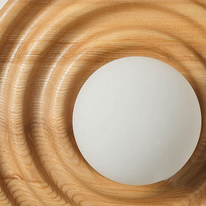 Traditionelle japanische Wabi-Sabi Holz Wachstumsring Glaskugel Schatten 1-Licht Wandleuchte Lampe für Schlafzimmer 