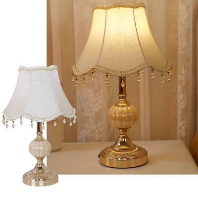 European Vintage Fabric Floral Glass Plating 1-Light Table Lamp