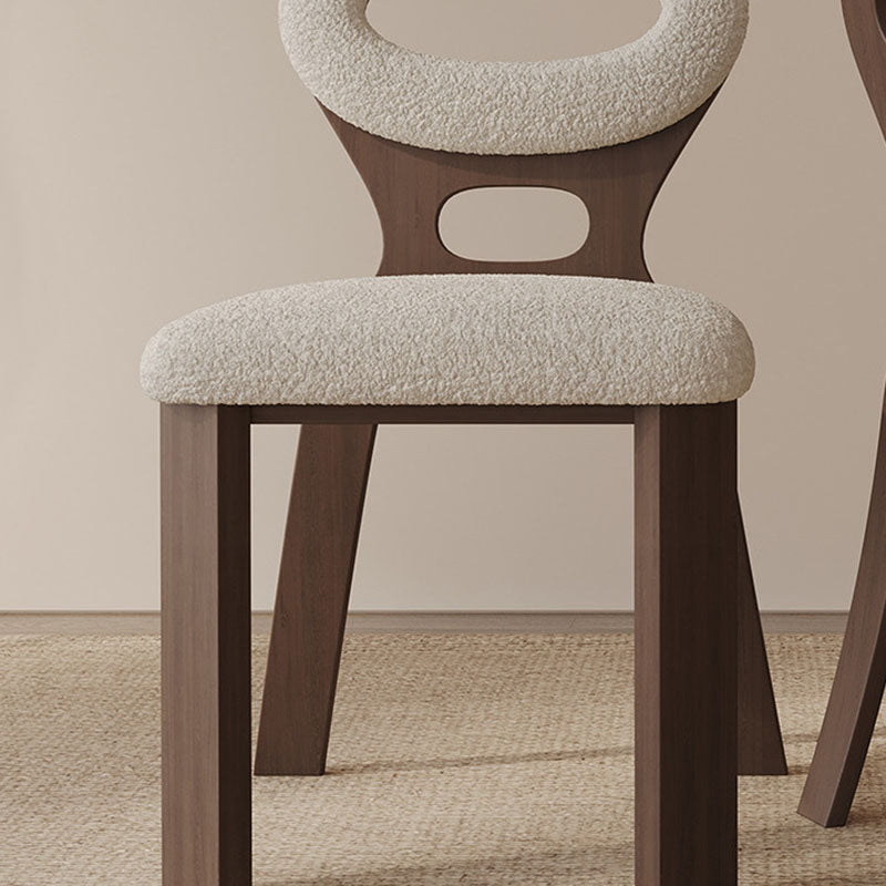 Contemporary Nordic Oval Hollowed Out Sherpa Fabric Rubberwood Dining Chair Backrest For Dining Room