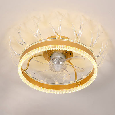 Modern Golden Glamour Acrylic Antler Design LED Semi-Flush Mount Ceiling Fan Light