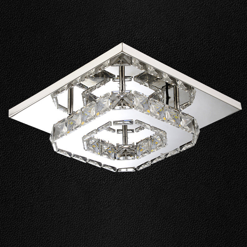 Lustre carré contemporain en acier inoxydable de luxe avec décoration en cristal LED pour plafond encastré pour salon 