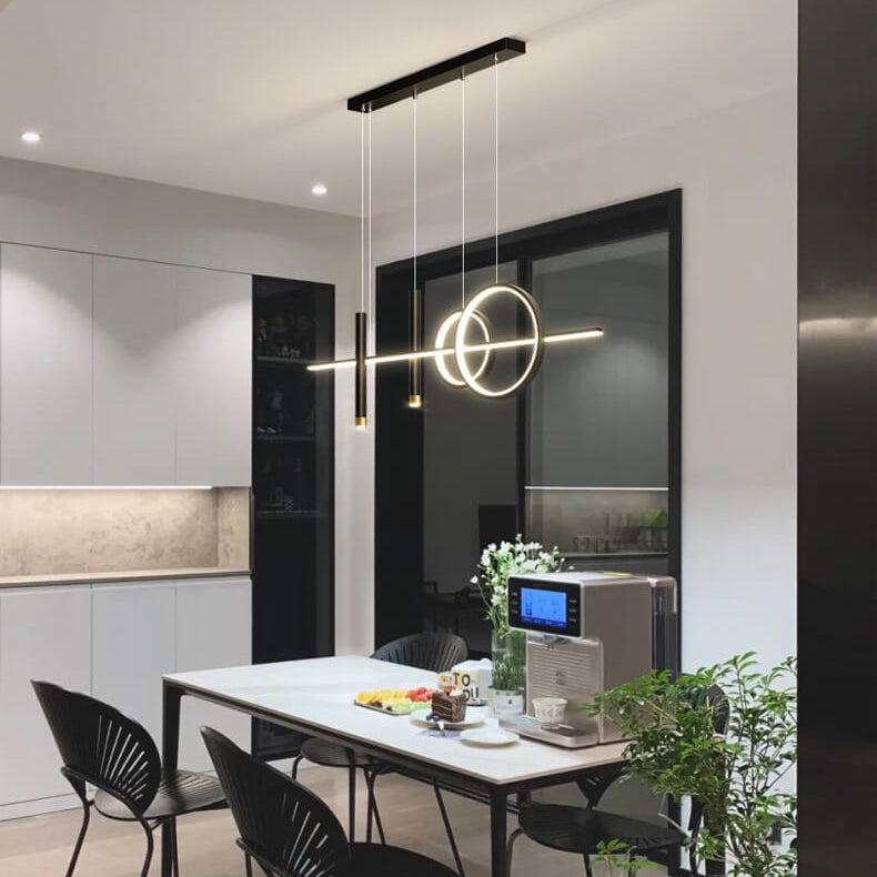 Moderne minimalistische Eisen-Silikon-Streifen-LED-Insel-Leuchte Kronleuchter für das Esszimmer 