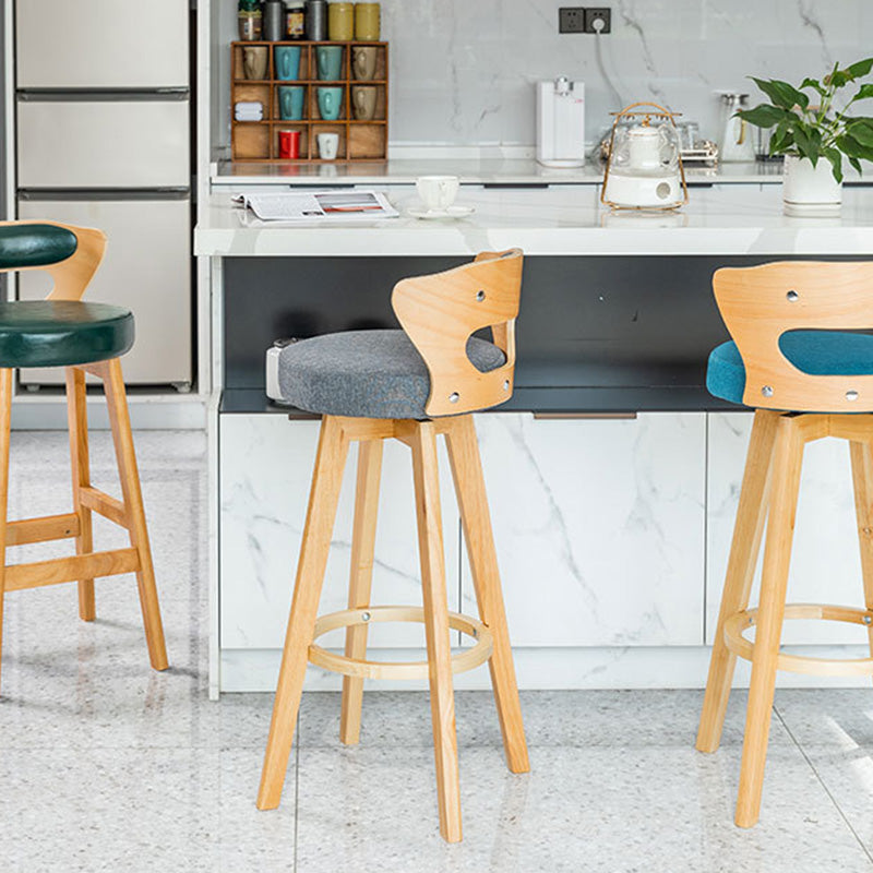Modern Simplicity Round PU Leather Rubberwood Bar Stool Low Back Footrest For Dining Room