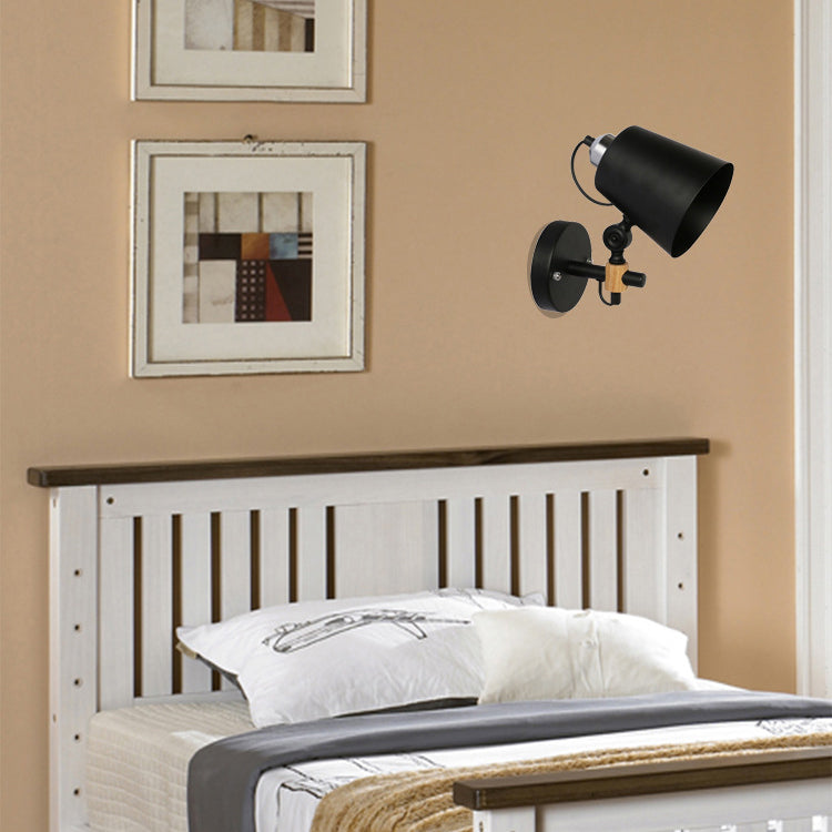 Lámpara de Aplique de Pared de 1 Luz con Pantalla de Hierro de Macaron Escandinavo Contemporáneo de Madera para Dormitorio 