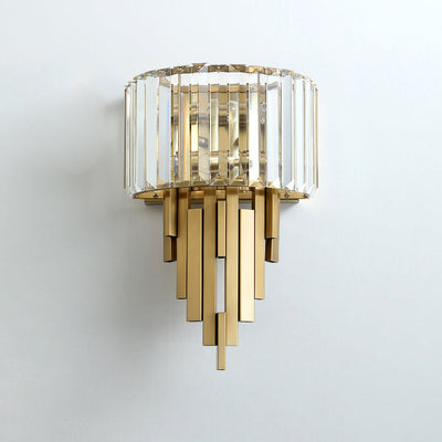 Zeitgenössische Luxus Metall Hardware Kristall Zylinder Streifen Rhombischen 2-Licht Wand Leuchte Lampe Für Wohnzimmer 