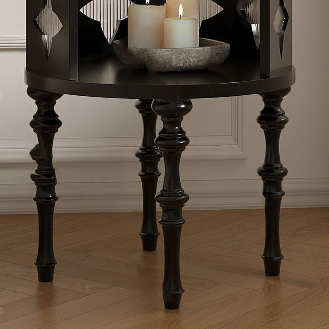 Traditional Vintage Cylinder Round Checkerboard Ash Wood Acrylic End Table 1-Storage For Living Room