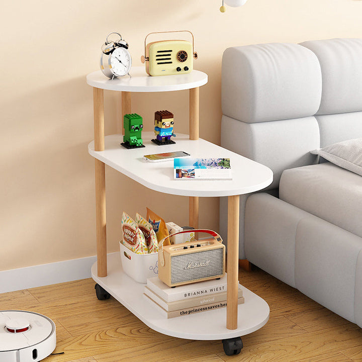 Moderner minimalistischer abnehmbarer ovaler runder Plank Massivholz Beistelltisch 3-stufig für Wohnzimmer 