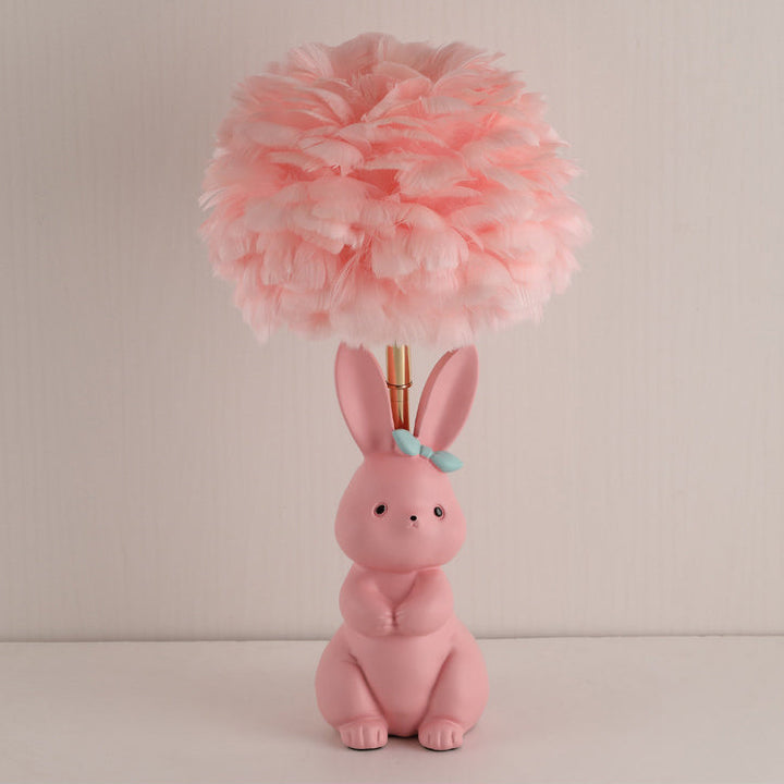 Lampe de table à 1 lumière en verre avec orbe en métal et plumes de lapin Art Déco moderne pour chambre à coucher 