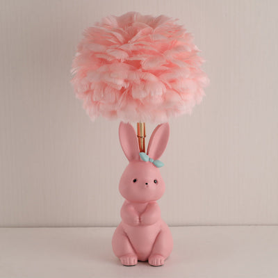 Modern Art Deco Rabbit Feather Orb Metal Goose Feather Glass 1-Light Table Lamp For Bedroom