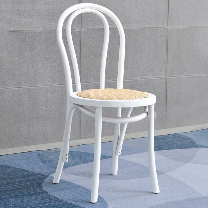Contemporary Retro Faux Rattan Rubberwood Round Arched Dining Chair Backrest For Dining Room