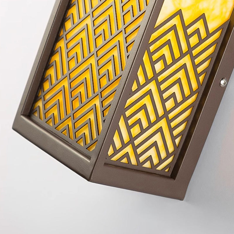 Applique murale LED extérieure cubique en acier inoxydable étanche imitation marbre chinois traditionnel pour jardin 