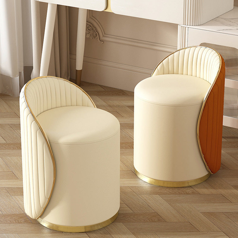 Taburete de tocador de hierro cilíndrico minimalista moderno con respaldo de cuero para dormitorio 
