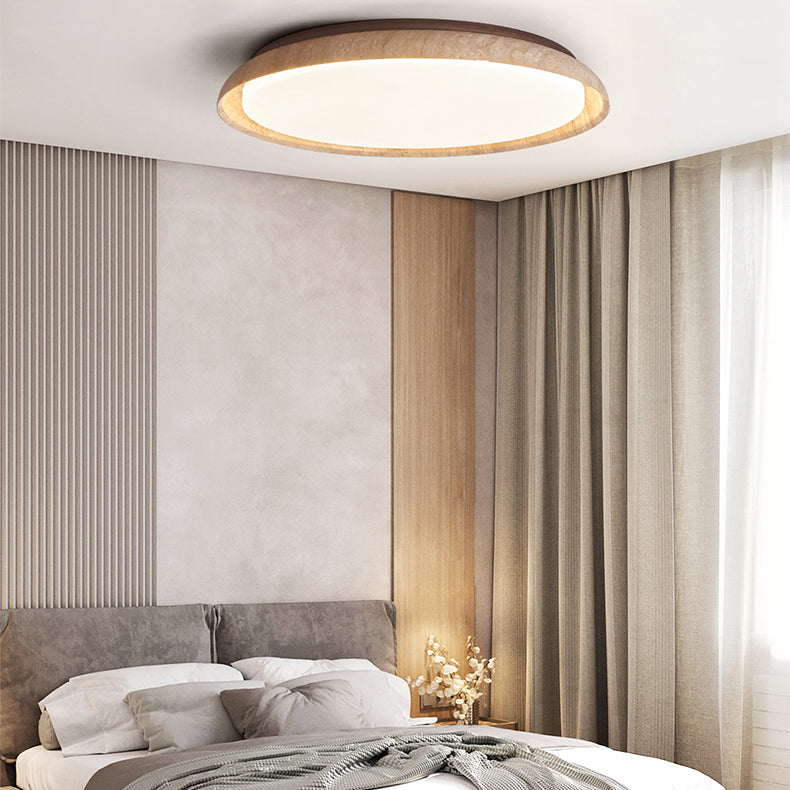 Luz de techo empotrada LED de acrílico de madera maciza travertino estilo disco redondo japonés tradicional para dormitorio 