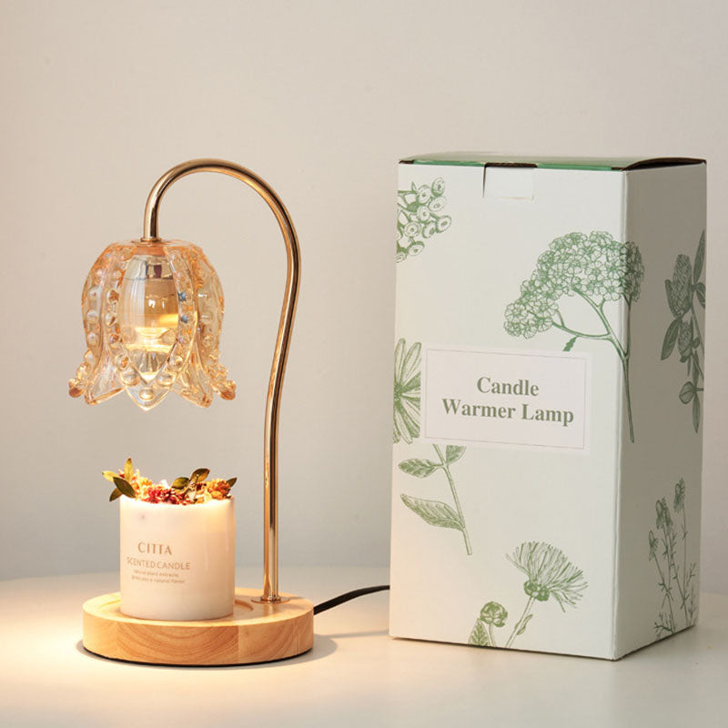 Modern Minimalist Flower Wood Iron Glass 1-Light Aroma Melt Wax Table Lamp For Bedroom