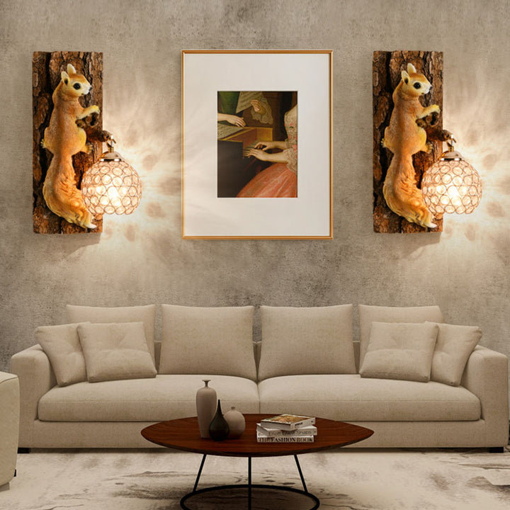 Applique Murale Contemporaine Créative en Résine Écureuil Cristal 1 Lumière Pour Chambre 