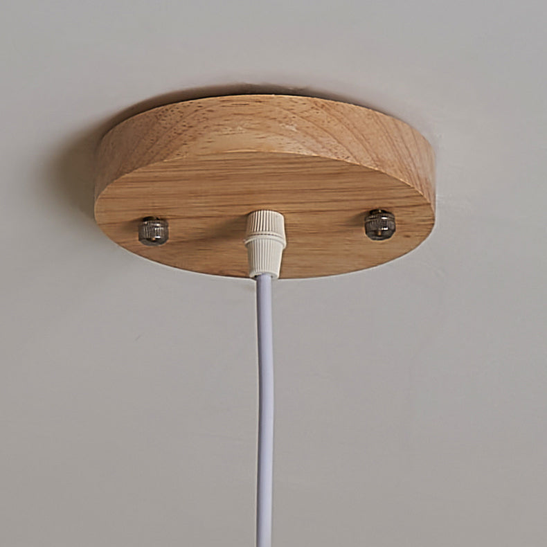 Suspension Luminaire Moderne Minimaliste Rond en Verre à Rayures en Dentelle avec Bois 1-Lumière pour Salon 