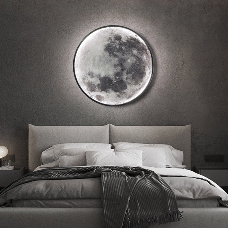 Contemporary Creative Round Moon Iron Acrylic LED Wall Sconce Lamp For Living Room
