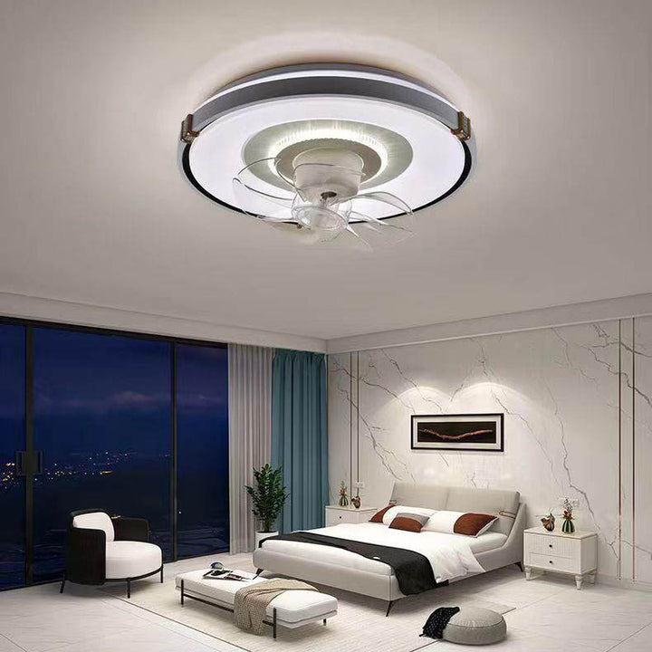 Moderner minimalistischer runder Hardware-LED-Deckenventilator mit Deckenleuchte für das Wohnzimmer 