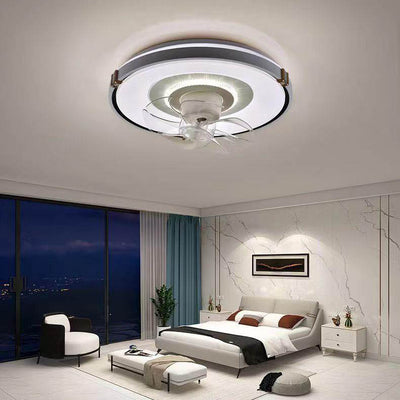 Modern Minimalist Round Hardware LED Flush Mount Ceiling Fan Light For Living Room