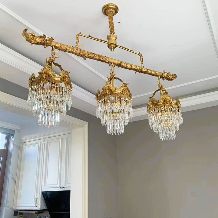 Lustre Contemporain Créatif en Bande de Cuivre Cristal 6/9 Lumières pour Salle à Manger 