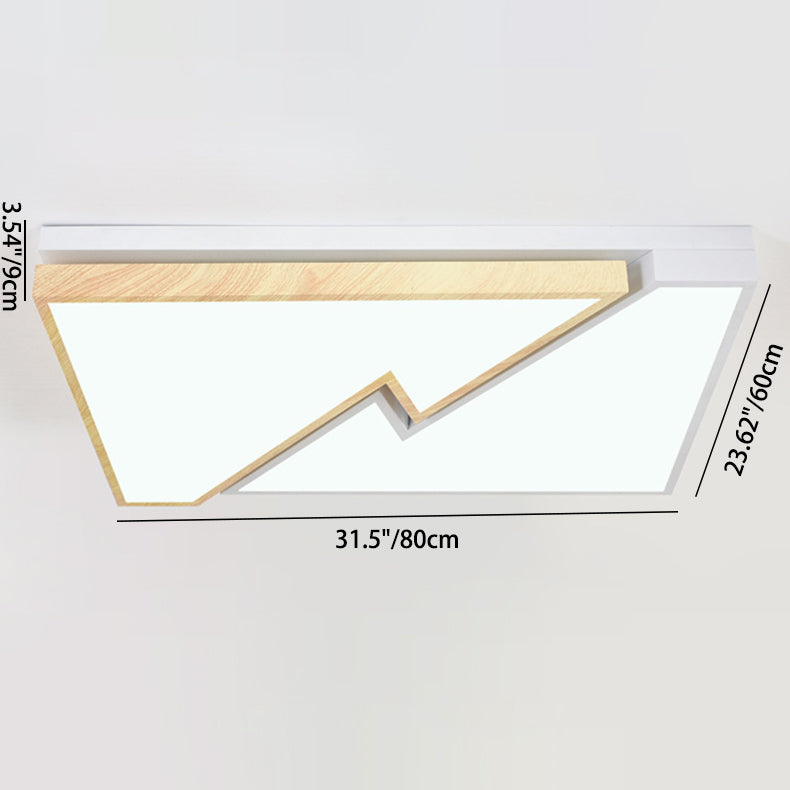 Zeitgenössische nordische quadratische rechteckige Holzmaserung Blitz Eisen Acryl LED Unterputz Deckenleuchte für Wohnzimmer 
