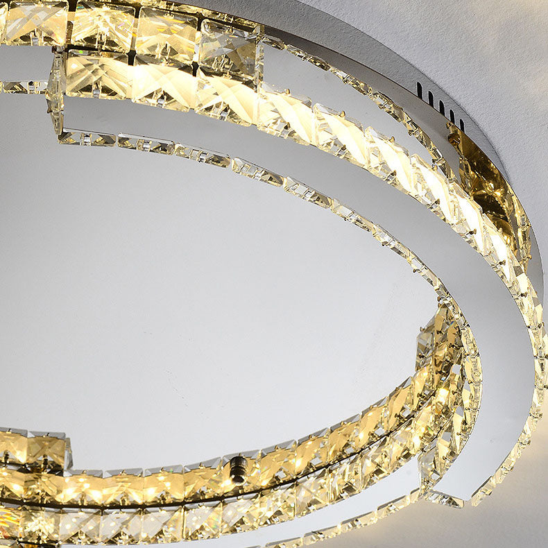 Modern Luxury Round Stainless Steel Crystal LED Flush Mount Ceiling Light For Bedroom