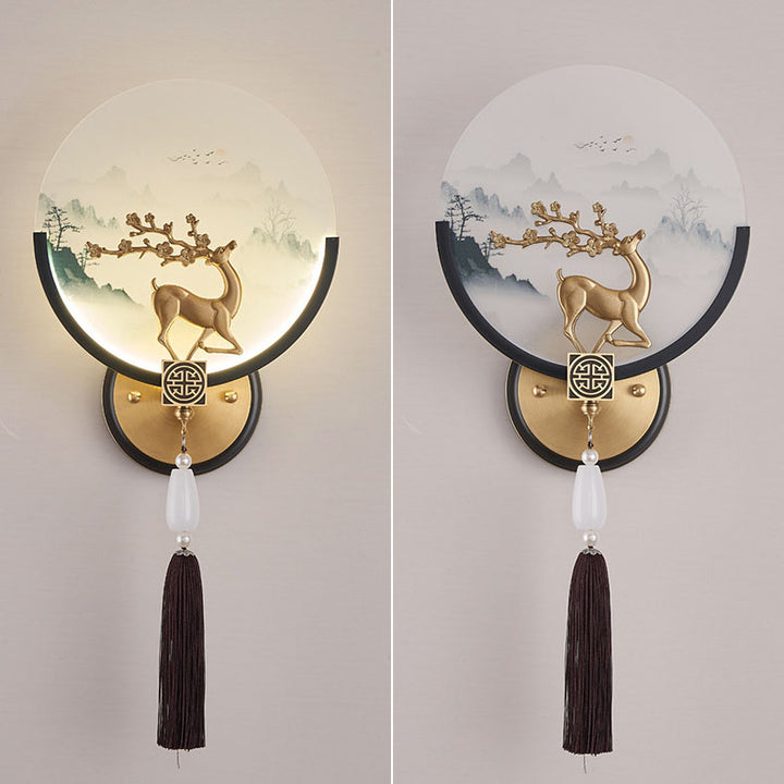 Applique murale LED traditionnelle chinoise en verre tout cuivre pour salon 