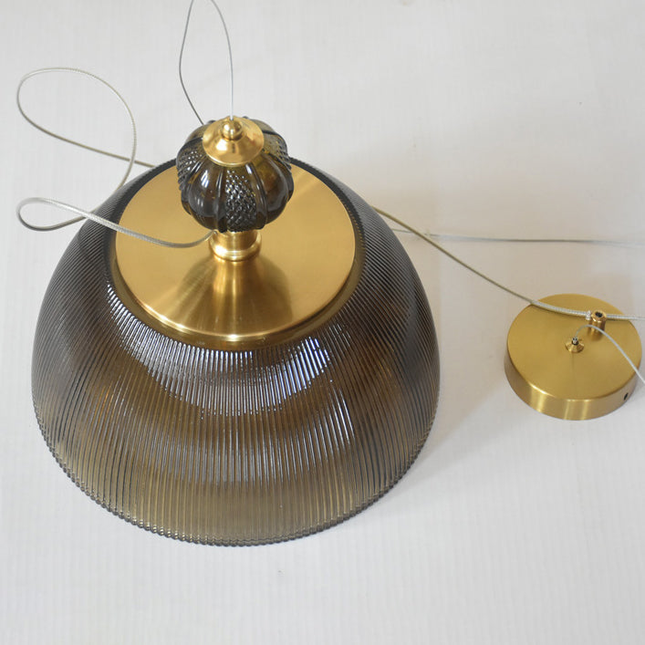 Lámpara colgante contemporánea retro de vidrio con rayas verdes y hierro de 2 luces para dormitorio 