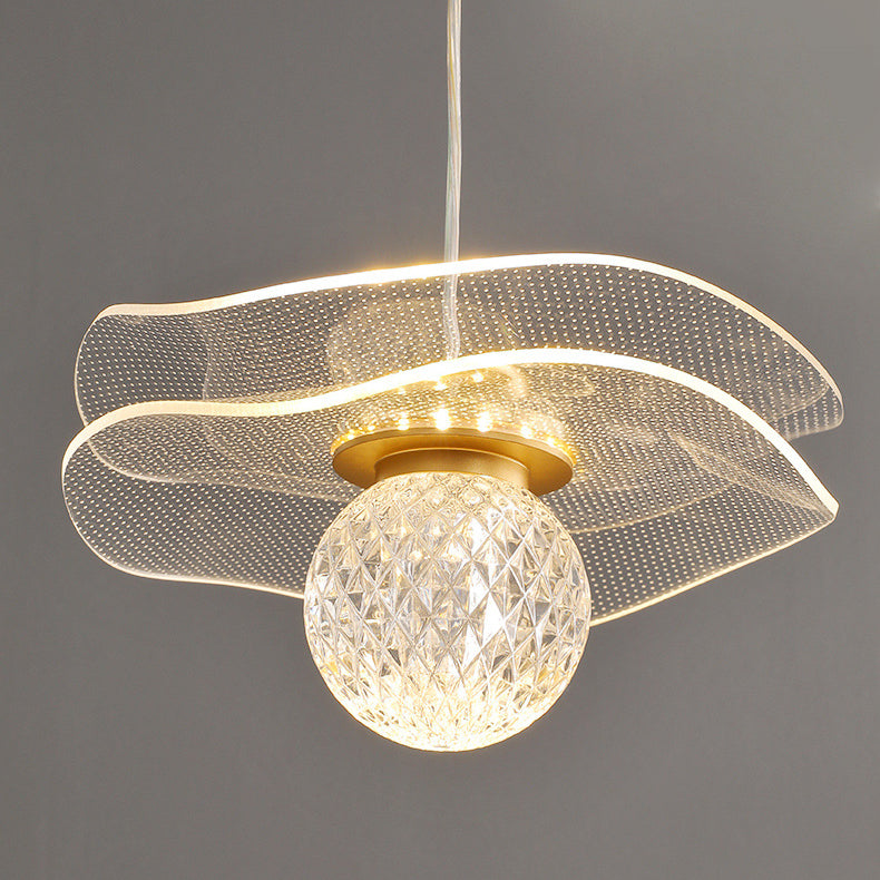 Suspension LED de chambre avec abat-jour sphérique en acrylique à volants de luxe contemporain 