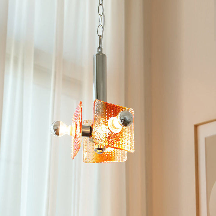 Moderne Mid-Century Dreieck Quadrat Hardware Glas 3-Licht Pendelleuchte für Wohnzimmer 