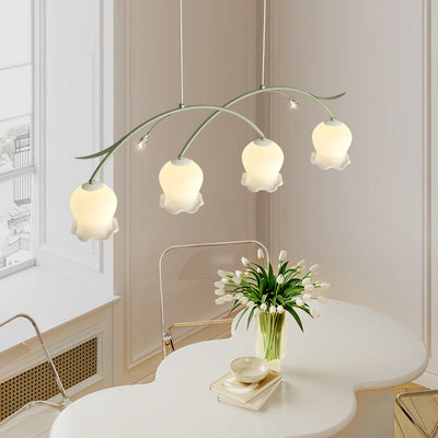 Simplicité Contemporaine Abat-jour en Verre à Fleurs Arc Bande de Fer Lustre Îlot à 3/4 Lumières pour Chambre 