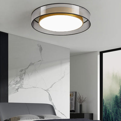Zeitgenössische nordische Eisen-Messing-Acryl-runde LED-Unterputz-Deckenleuchte für Wohnzimmer 