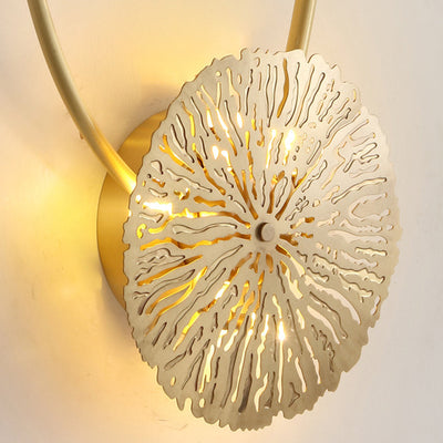 Moderne Luxus Vollkupfer Hohl Lotusblatt Cluster 3/5/7-Licht Wandleuchte Lampe für Wohnzimmer 