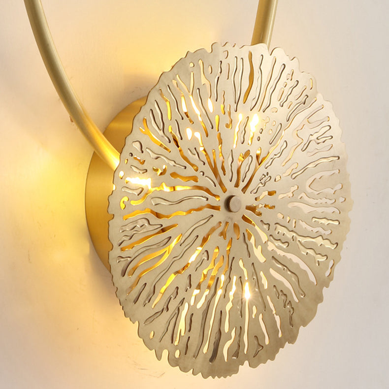 Moderne Luxus Vollkupfer Hohl Lotusblatt Cluster 3/5/7-Licht Wandleuchte Lampe für Wohnzimmer 