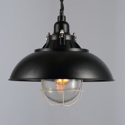 Lustre suspendu à 1 lumière en fer avec couvercle rond colonial traditionnel pour salon 