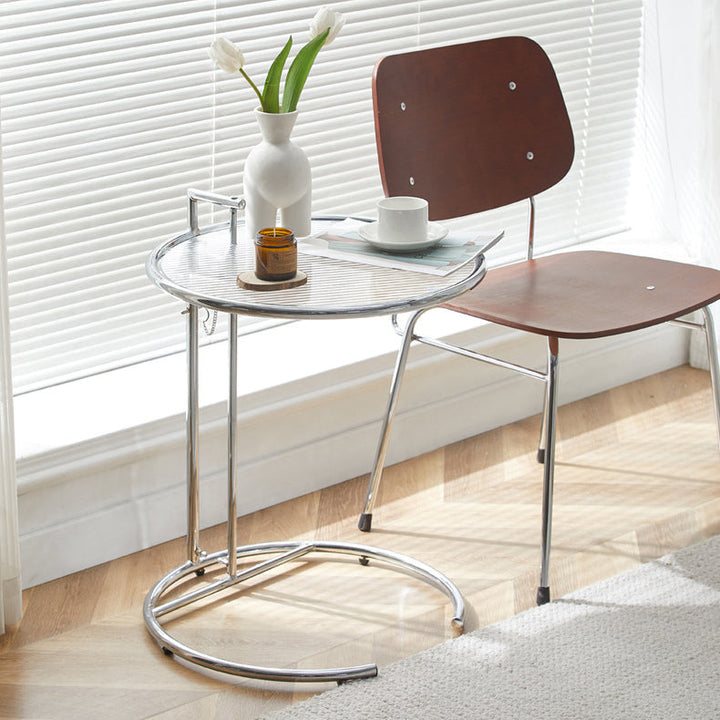 Moderner minimalistischer runder Glastisch aus Edelstahl für das Wohnzimmer 