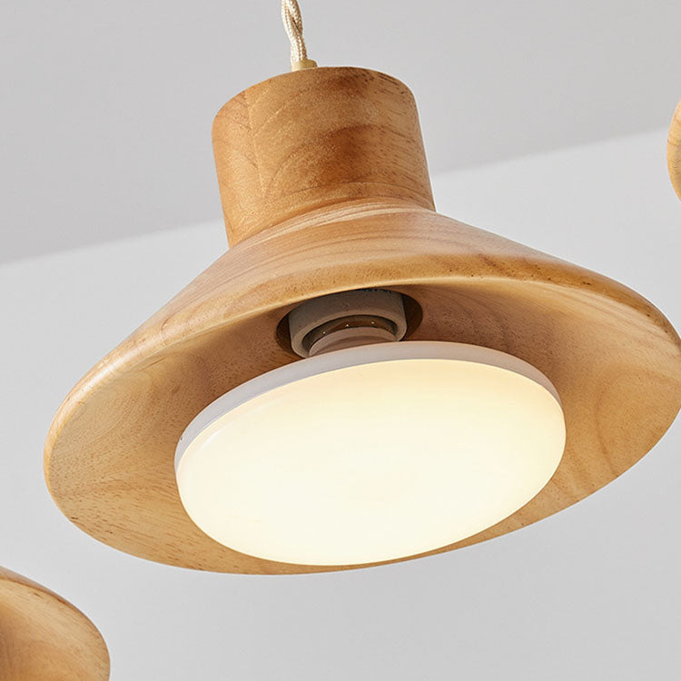 Bol japonais traditionnel en bois de caoutchouc conique 1/2/3 lumière suspension lustres pour salle à manger 