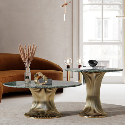 Ensemble de tables basses rondes contemporaines en marbre et acier inoxydable pour salon 