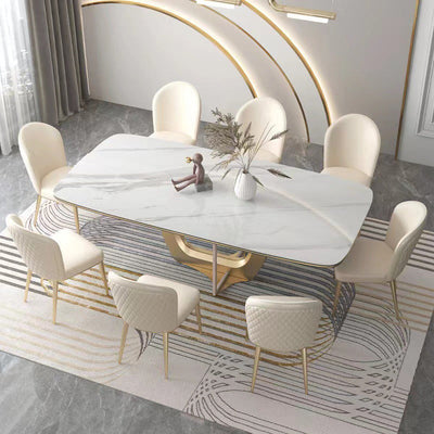 Chaise de salle à manger contemporaine nordique en cuir incurvé avec dossier rembourré et pieds effilés en métal 