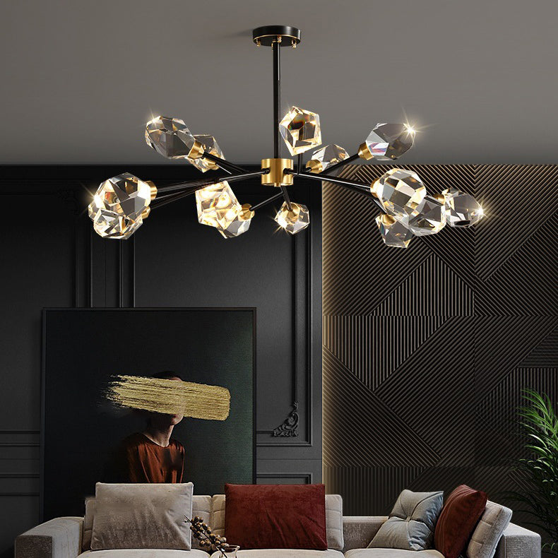 Lustre contemporain en cristal de cuivre irrégulier de branche scandinave 6/9/12/15/18 lumières pour salon 