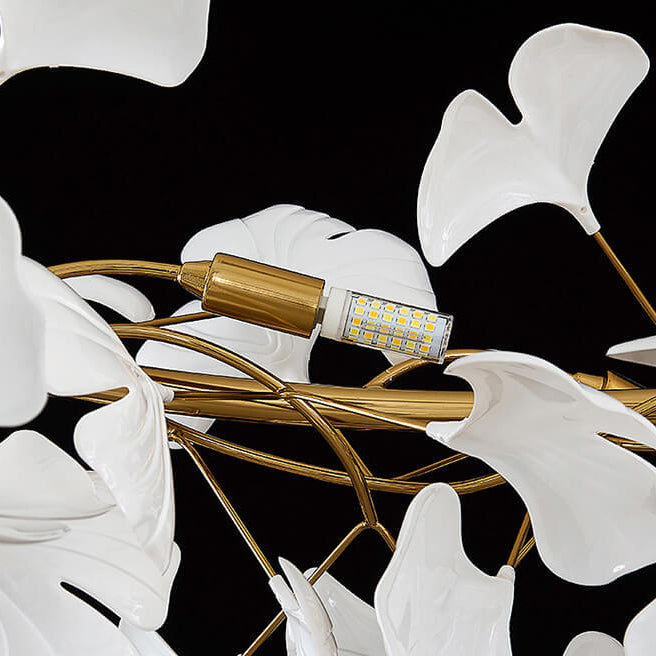 Zeitgenössischer nordischer Eisen-Acryl-Ginkgo 10-Licht-Kronleuchter für das Wohnzimmer 