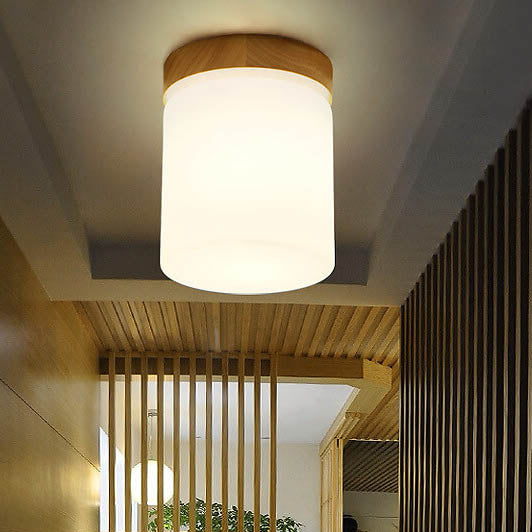 Luz de techo semiempotrada de 1 luz cuadrada circular de madera minimalista nórdica moderna 