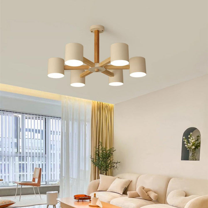 Lustre contemporain en bois rond scandinave avec matériel pour 6/8 lumières pour salon 
