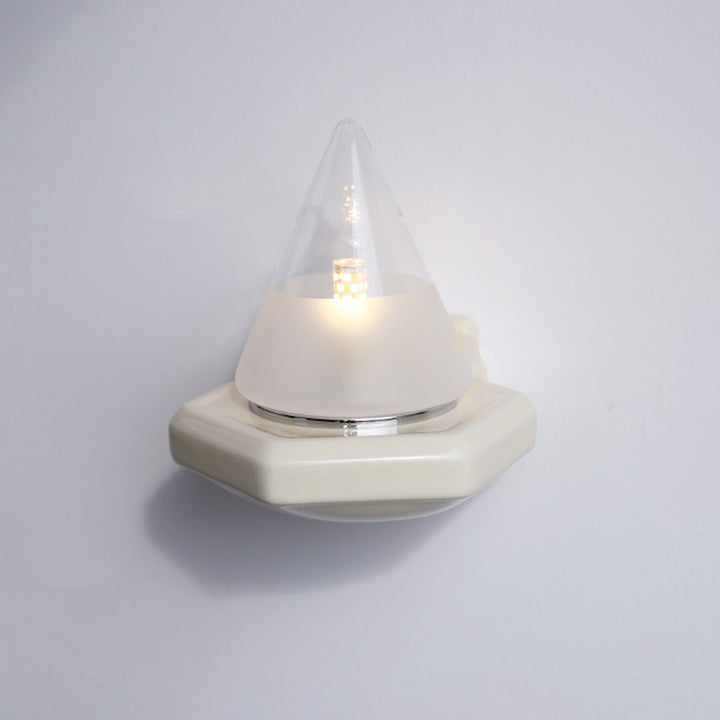 Traditional Vintage Conical Ceramic Glass Iron 1-Light Wall Sconce Lamp For Living Room